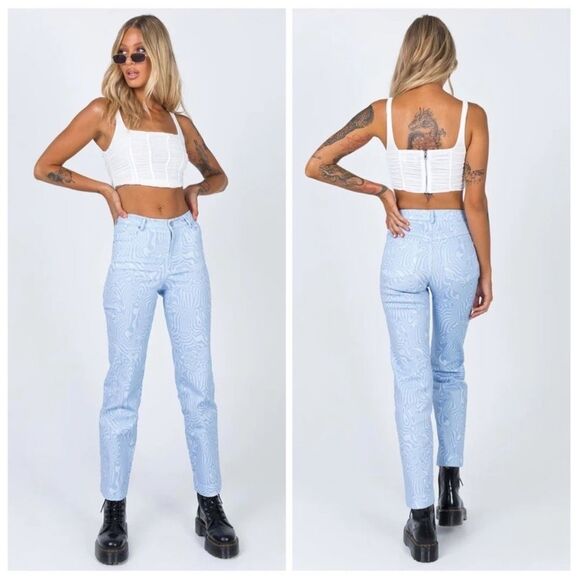 Princess Polly Addison Printed jeans size 4 blue groovy print straight leg - Picture 4 of 14